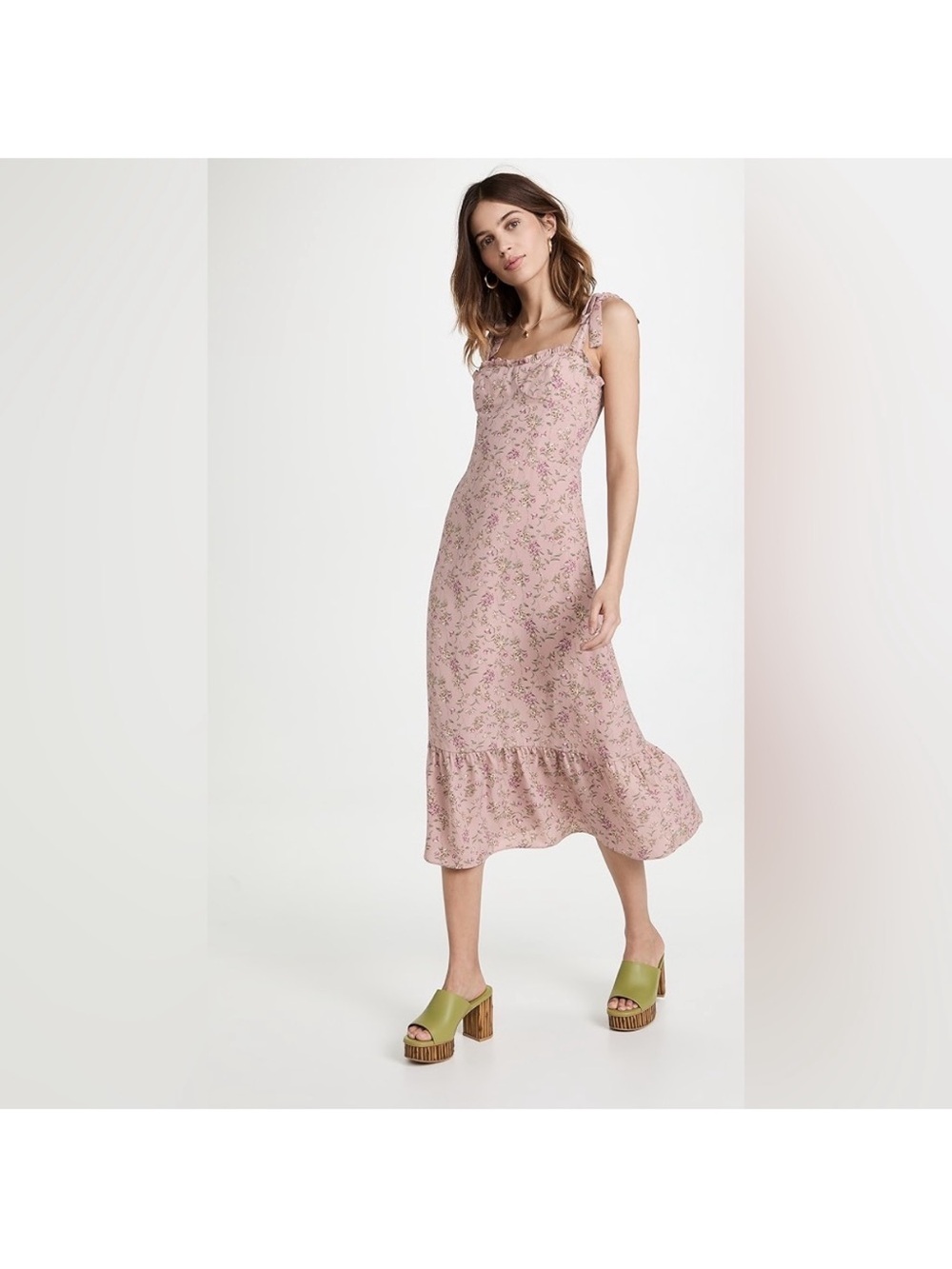 O.P.T Floral Tie-Shoulder Midi Dress in Dusty Rose